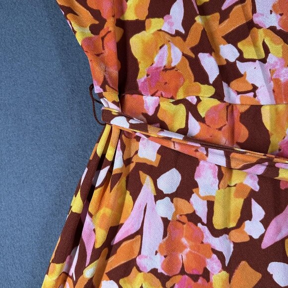 Nine West Dress Womens Large Floral V-Neck Short Sleeve Belted Wrap NWT - Picture 10 of 13